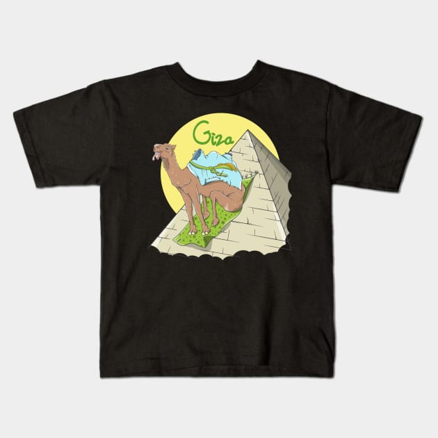 Camel Giza Pyramid Kids T-Shirt by mailboxdisco